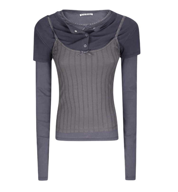 Layered jersey shirt with bow - Black