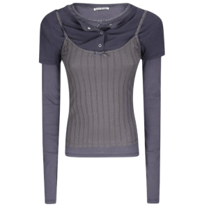 Layered jersey shirt with bow - Black