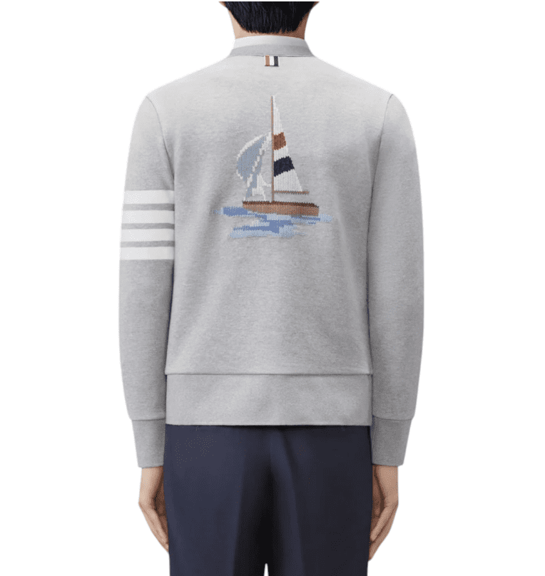 LOOPBACK 4-BAR BOAT EMBROIDERY CARDIGAN