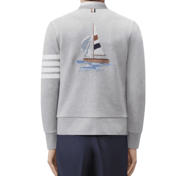 LOOPBACK 4-BAR BOAT EMBROIDERY CARDIGAN