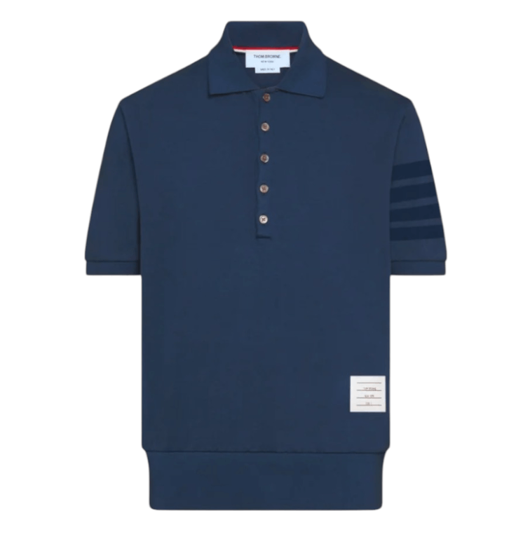 GARMENT OVERDYED JERSEY 4-BAR POLO - NAVY 