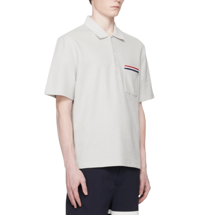 TEXTURED COTTON LINEN RWB EMBROIDERY POLO - GREY