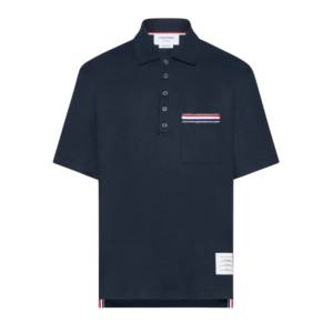 TEXTURED COTTON LINEN RWB EMBROIDERY POLO - NAVY 