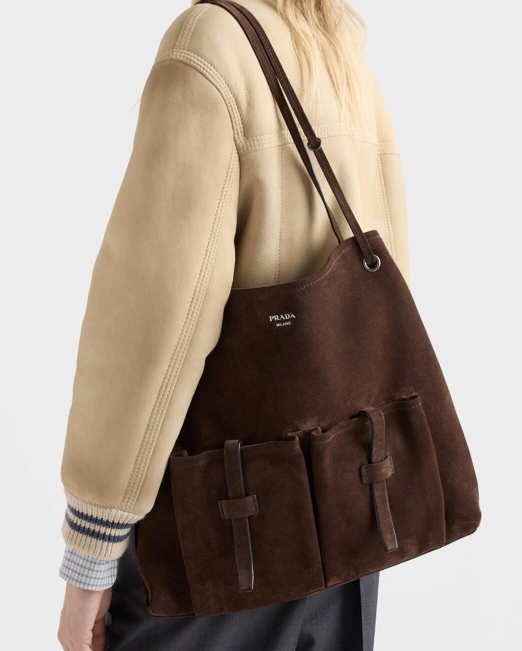 Prada Route large suede bag - Dark Brown