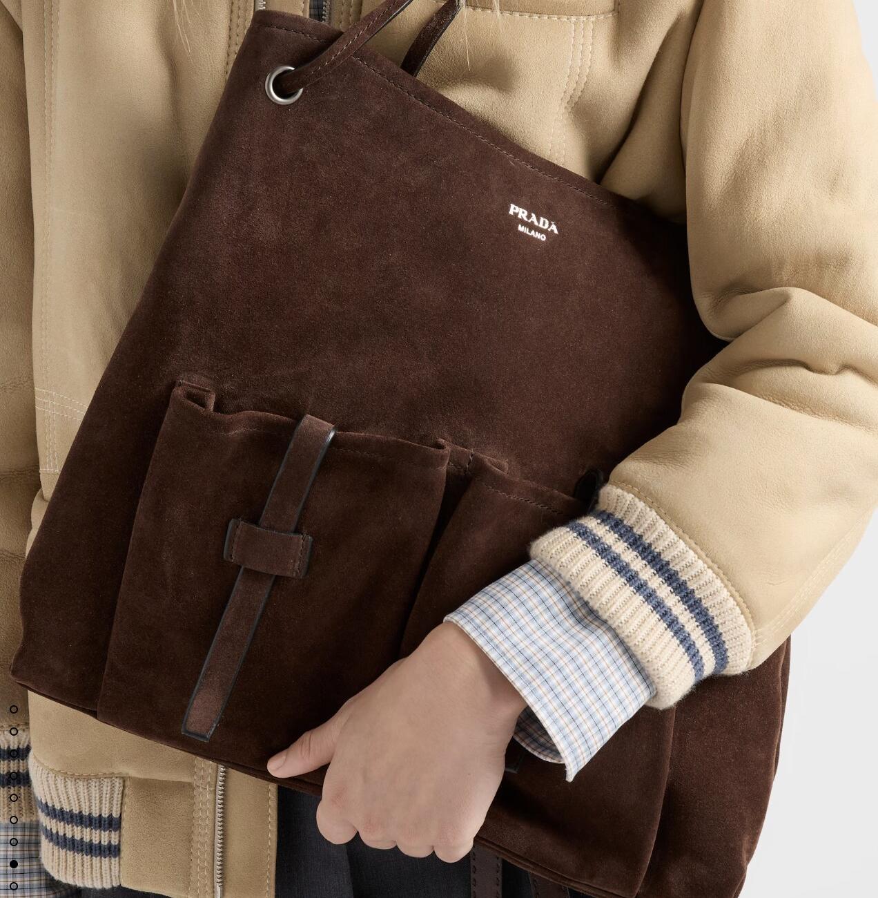 Prada Route large suede bag - Dark Brown