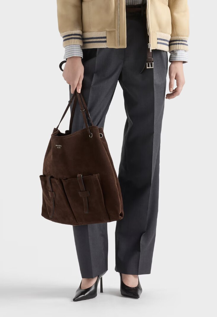 Prada Route large suede bag - Dark Brown