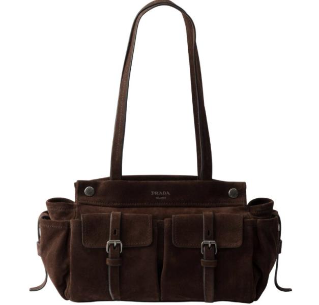 Medium suede tote bag - Dark Brown