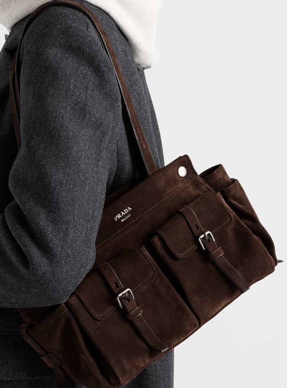 Medium suede tote bag - Dark Brown