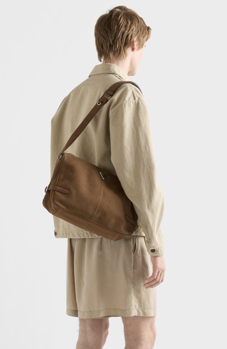 Nubuck leather shoulder bag - Cocoa Brown
