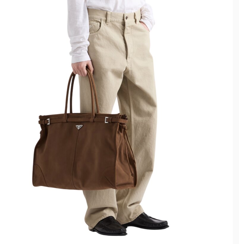 Prada Bonnie nubuck leather tote bag - Cocoa Brown