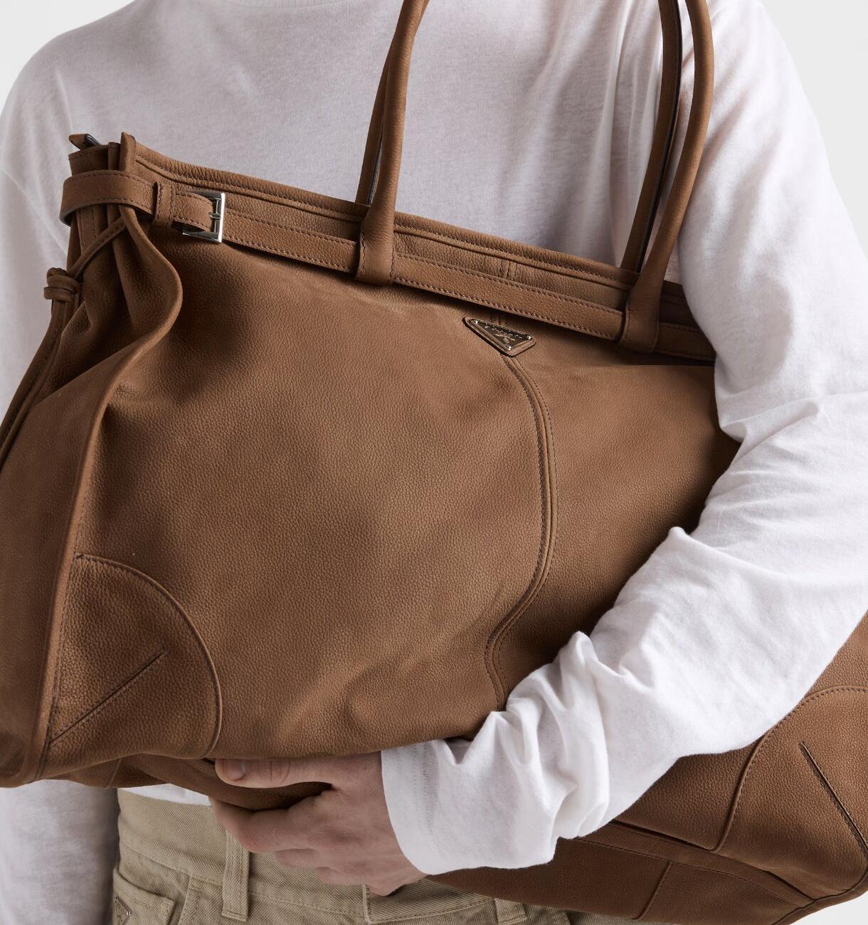 Prada Bonnie nubuck leather tote bag - Cocoa Brown