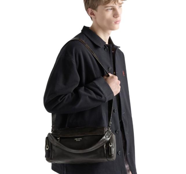 Distressed nappa leather shoulder bag - Dark Brown
