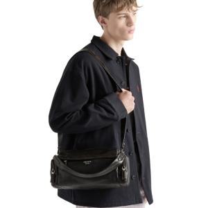 Distressed nappa leather shoulder bag - Dark Brown