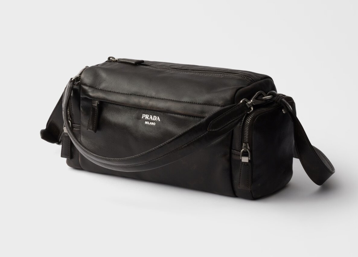 Distressed nappa leather shoulder bag - Dark Brown