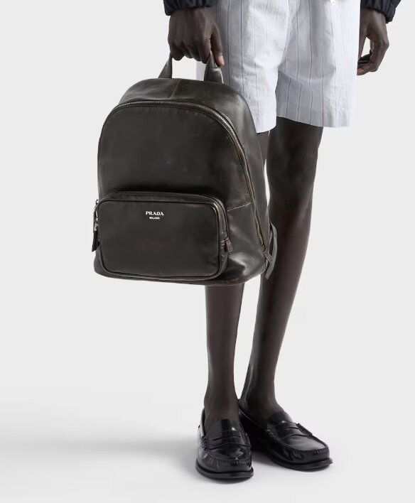 Distressed nappa leather backpack - Dark Brown