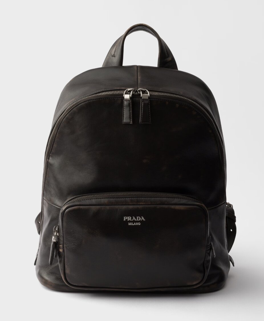 Distressed nappa leather backpack - Dark Brown