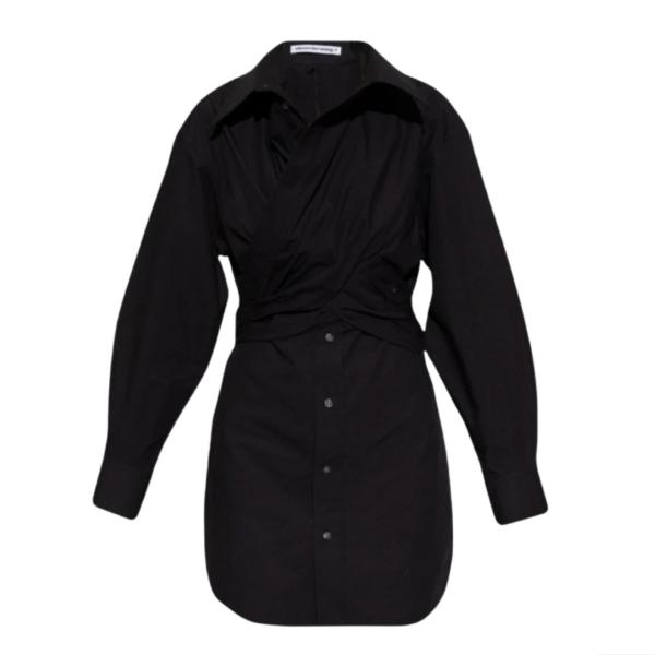 (W) Alexander Wang Draped Mini Shirt Dress Black