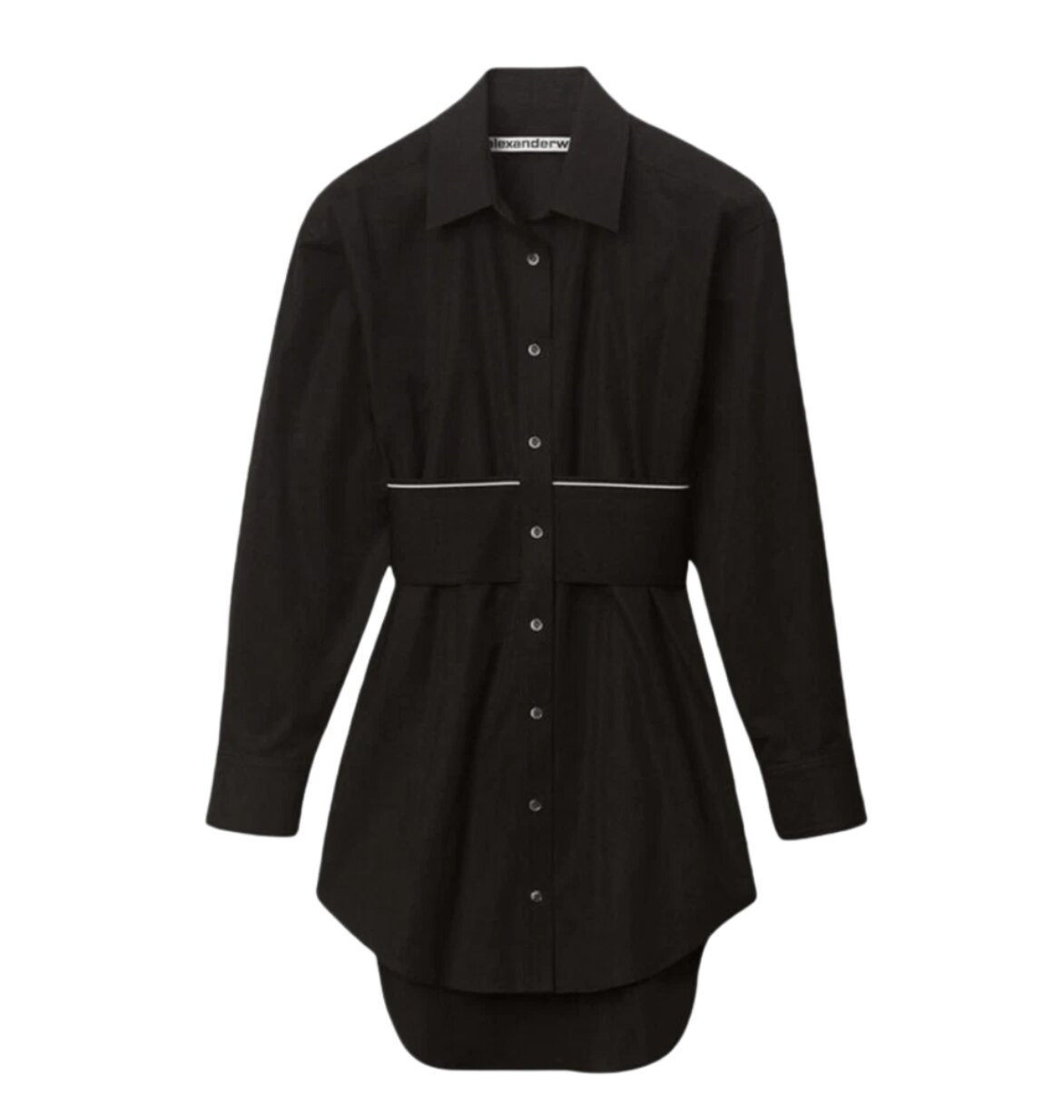 (W) Alexander Wang Logo Elastic Dress in Cotton Poplin Black