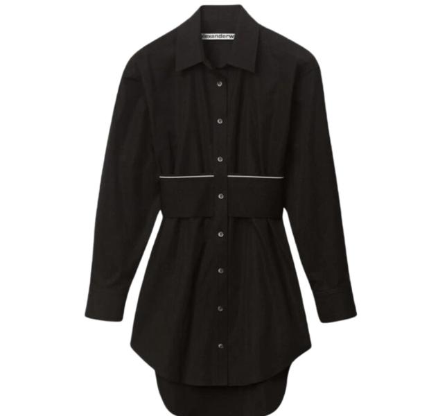 (W) Alexander Wang Logo Elastic Dress in Cotton Poplin Black