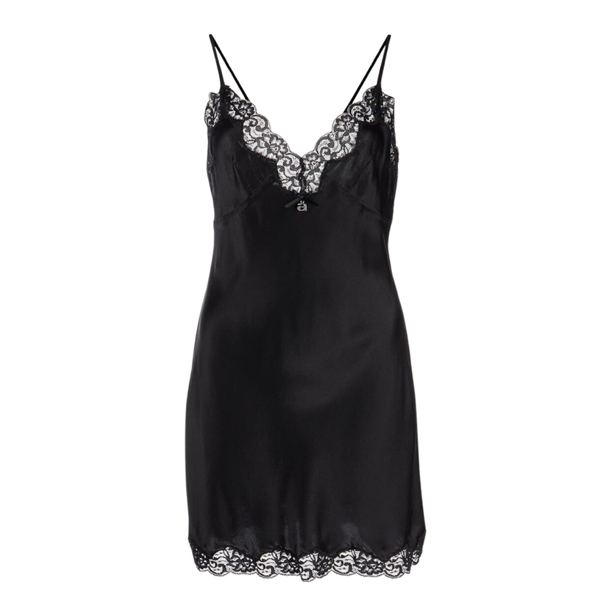 (W) Alexander Wang Lace Slip Dress in Silk Charmeuse Black