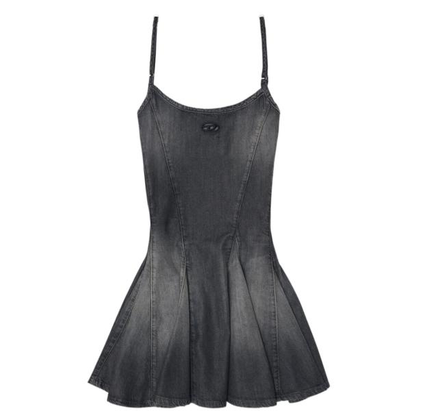 (W) Diesel De-Spoky-S Denim Mini Dress with Lightweight Skirt Grey