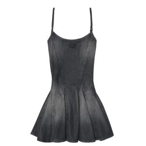 (W) Diesel De-Spoky-S Denim Mini Dress with Lightweight Skirt Grey