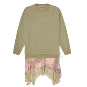 (W) Diesel Sweatshirt Dress with Chiffon and Lace Skirt Pink Green