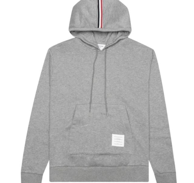 Thom Browne Classic Loopback Center Back RWB Stripe Hoodie Pullover Light Grey