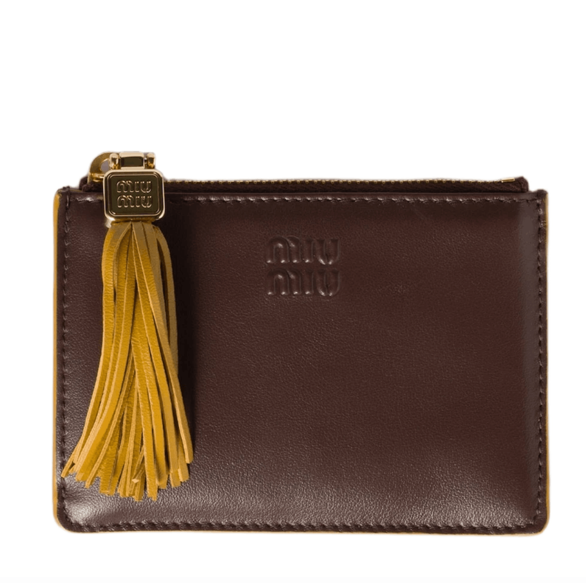 Miu Miu Leather Card Holder Briarwood Whisky