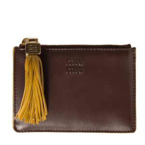Miu Miu Leather Card Holder Briarwood Whisky