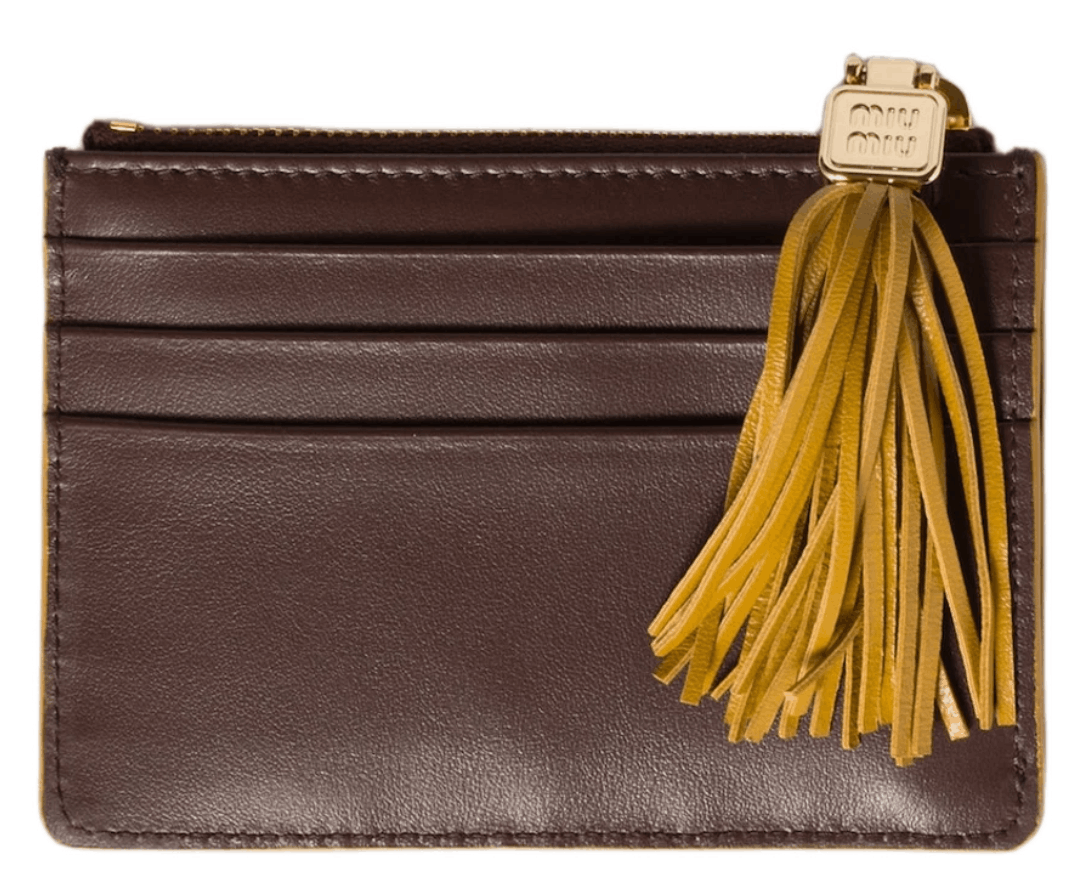 Miu Miu Leather Card Holder Briarwood Whisky