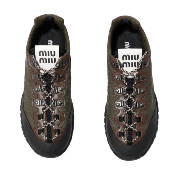 Tyre technical fabric and leather sneakers Forest Green