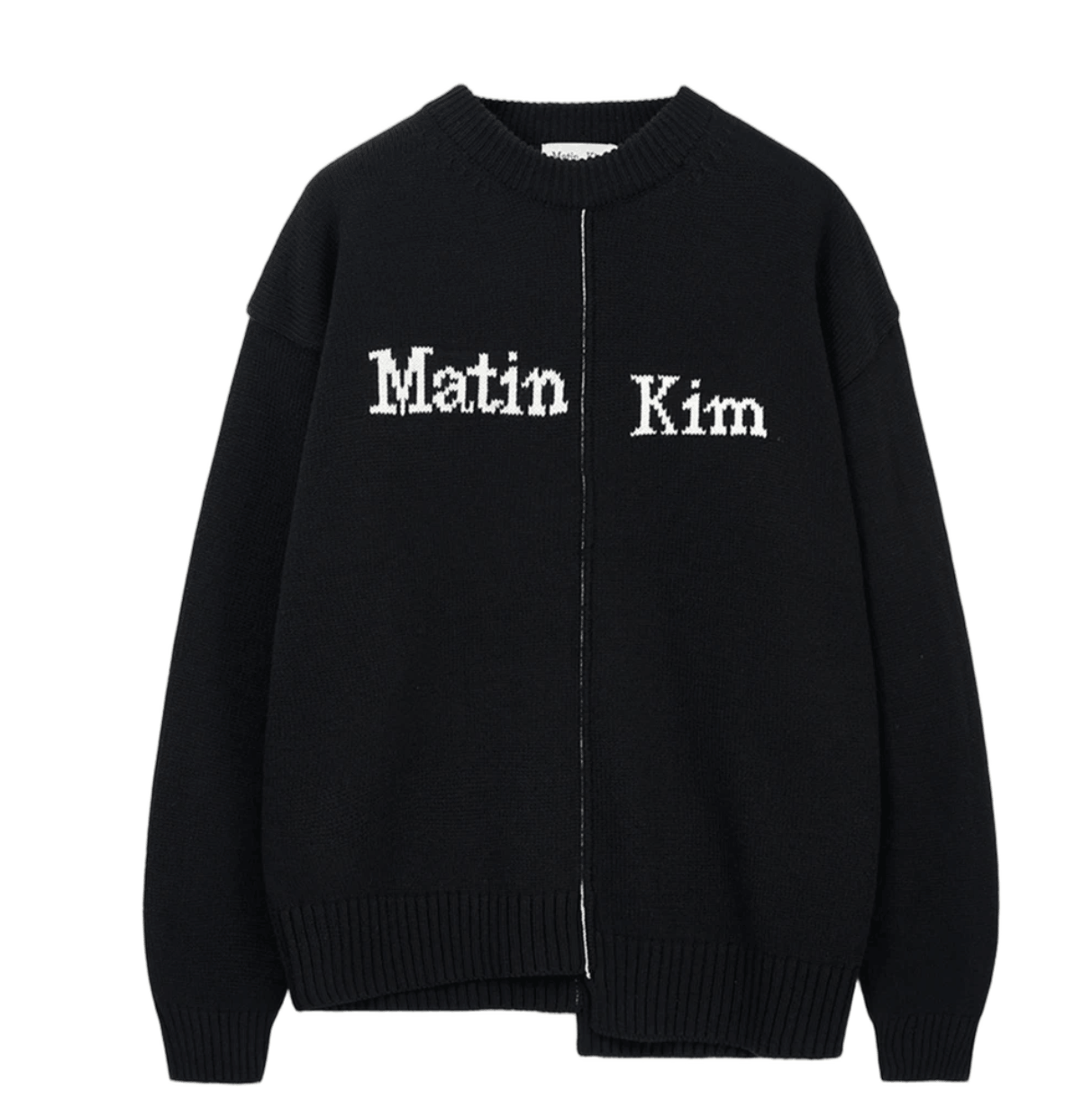 Matin Kim Asymmetric Logo Knit Pullover In Black
