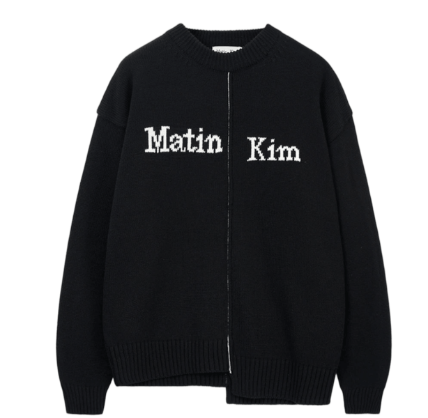 Matin Kim Asymmetric Logo Knit Pullover In Black