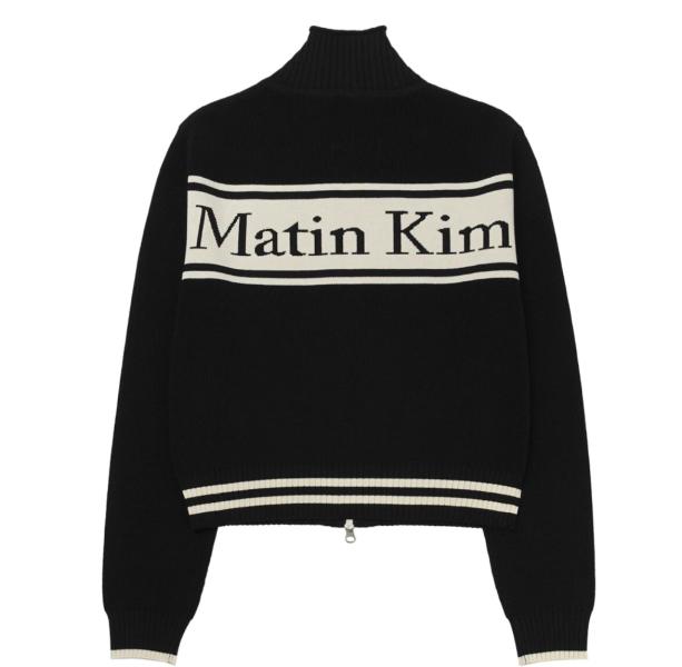 Matin Kim Spell Point Stripe Knit Cardigan Black