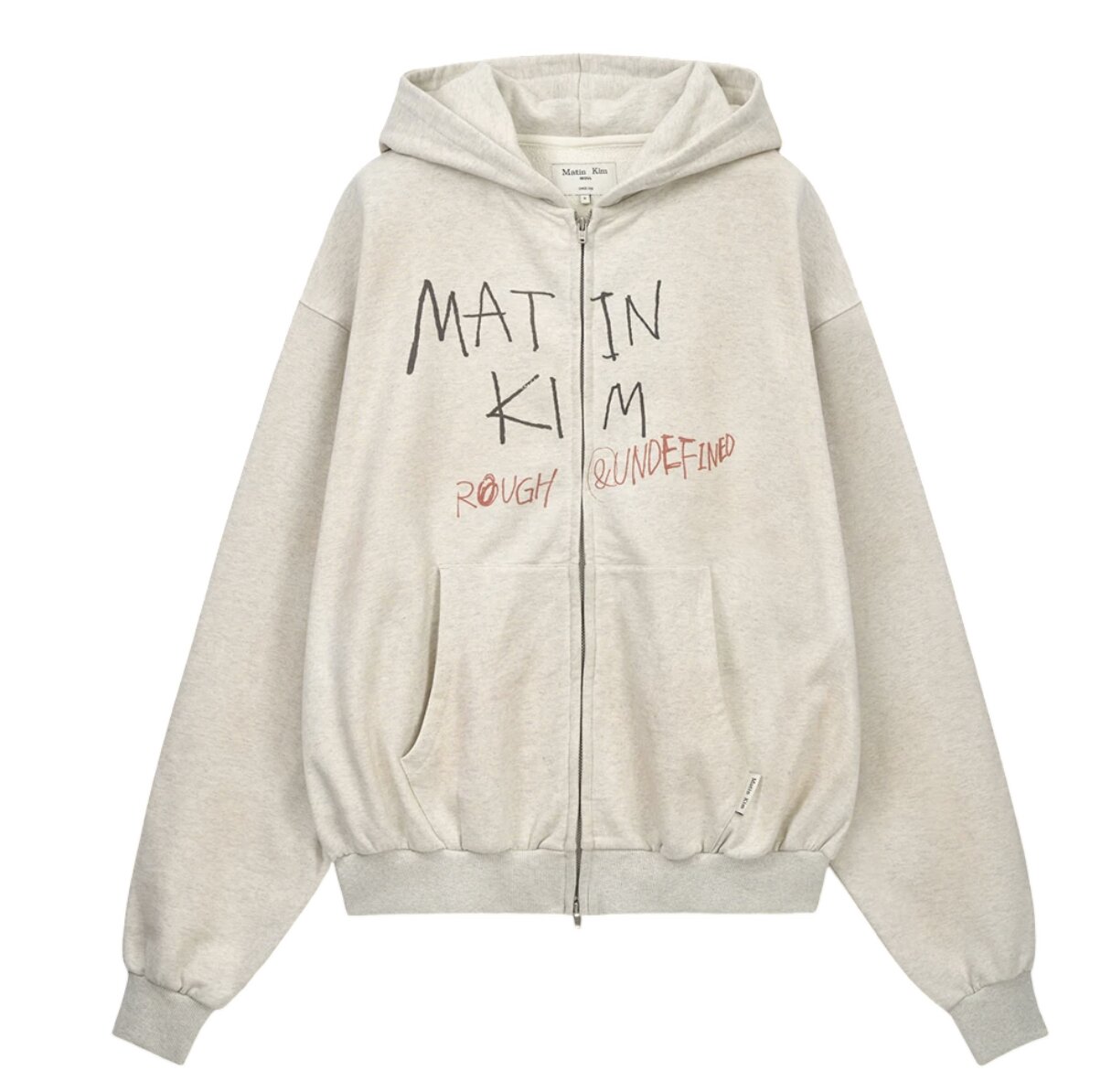 Matin Kim Vintage Washed Graffiti Hoody Zip Up In Beige
