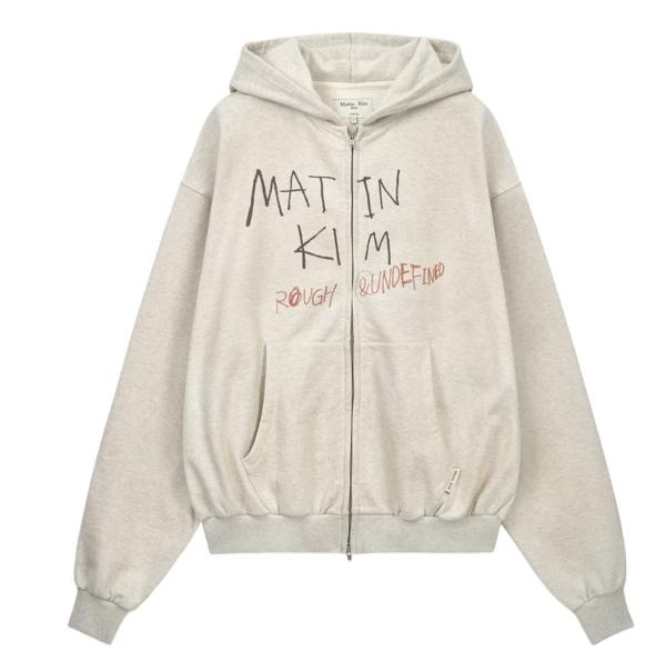 Matin Kim Vintage Washed Graffiti Hoody Zip Up In Beige