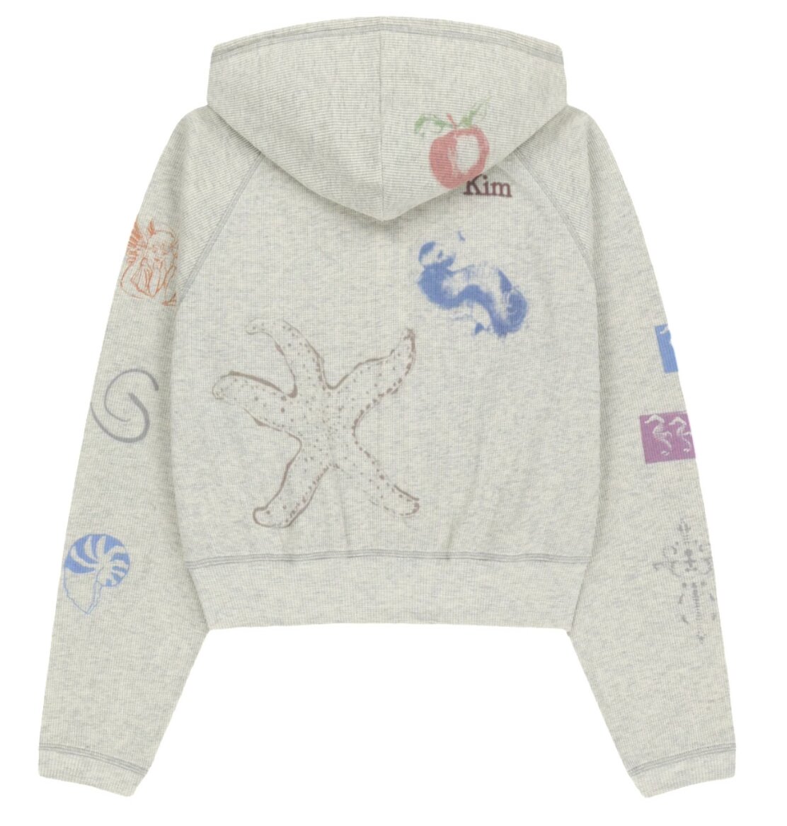 (W) Matin Kim Sketch Graffiti Waffle Hoody Zip Up In Light Beige