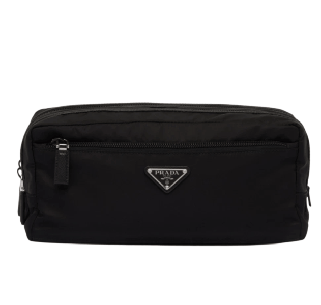 Prada Re-Nylon and Saffiano Leather Travel Pouch Black