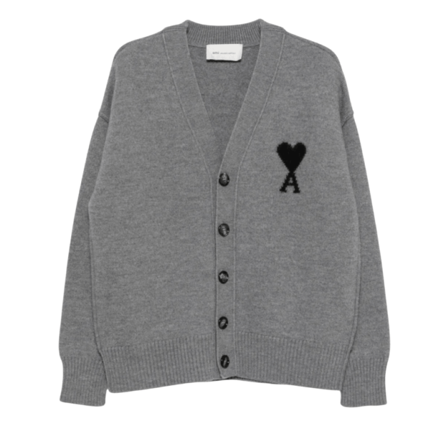 AMI de Coeur Felted Merino Wool Cardigan Grey Black UKC367-018-A273