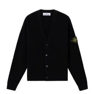 Stone Island 5100009 Ribbed Soft Organic Cotton V-Neck Cardigan Black - 26SS