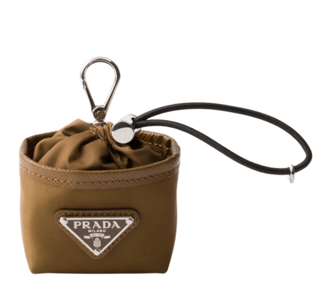 Prada Re-Nylon Mini Pouch Bag Charm Cork Beige