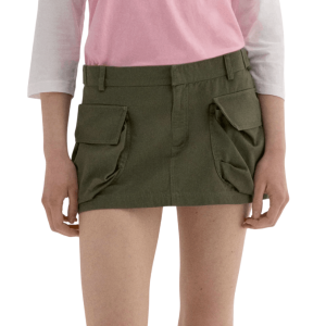Green Cotton Cargo Mini Skirt with Flap Pockets
