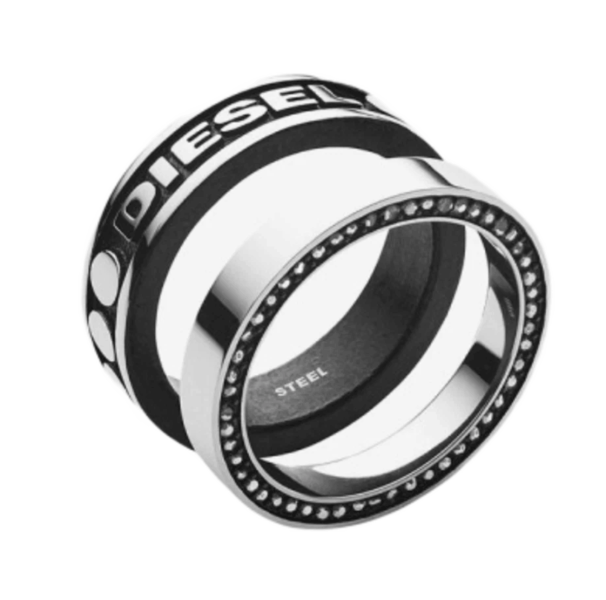 Diesel Dx1170 Stainless Steel Ring Set Silver Black (Set of 2)