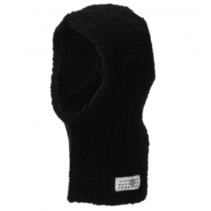MM6 Maison Margiela Logo-Patch Bouclé Balaclava in black.