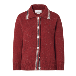 (W) Thom Browne Donegal RWB Stripe Hector Pointelle Cardigan Red