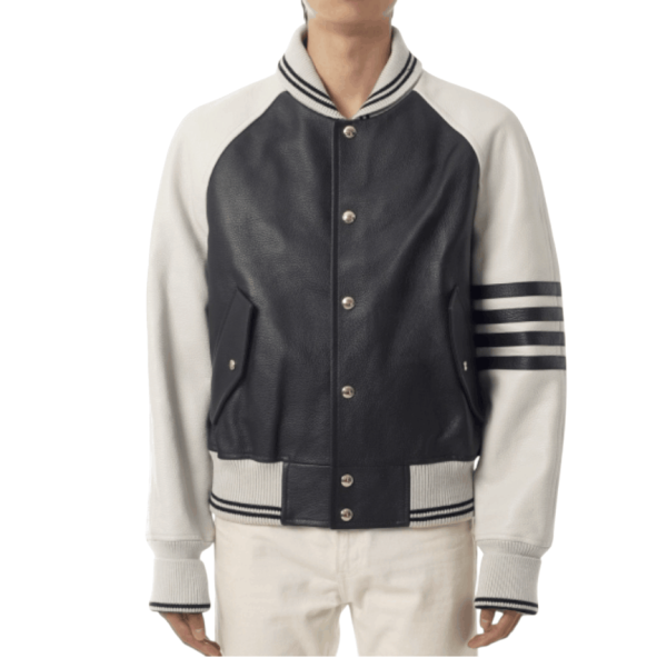 LEATHER 4-BAR OVERSIZED BLOUSON JACKET