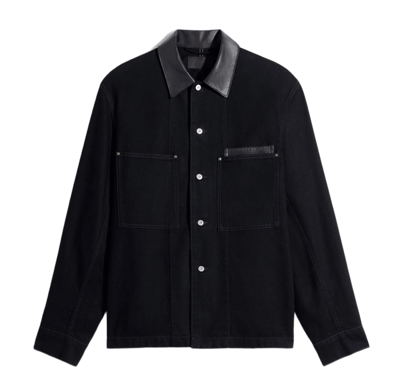 Lemaire Leather Collar Detail Denim Workwear Overshirt Black