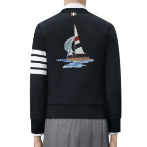 LOOPBACK 4-BAR BOAT EMBROIDERY CARDIGAN NAVY