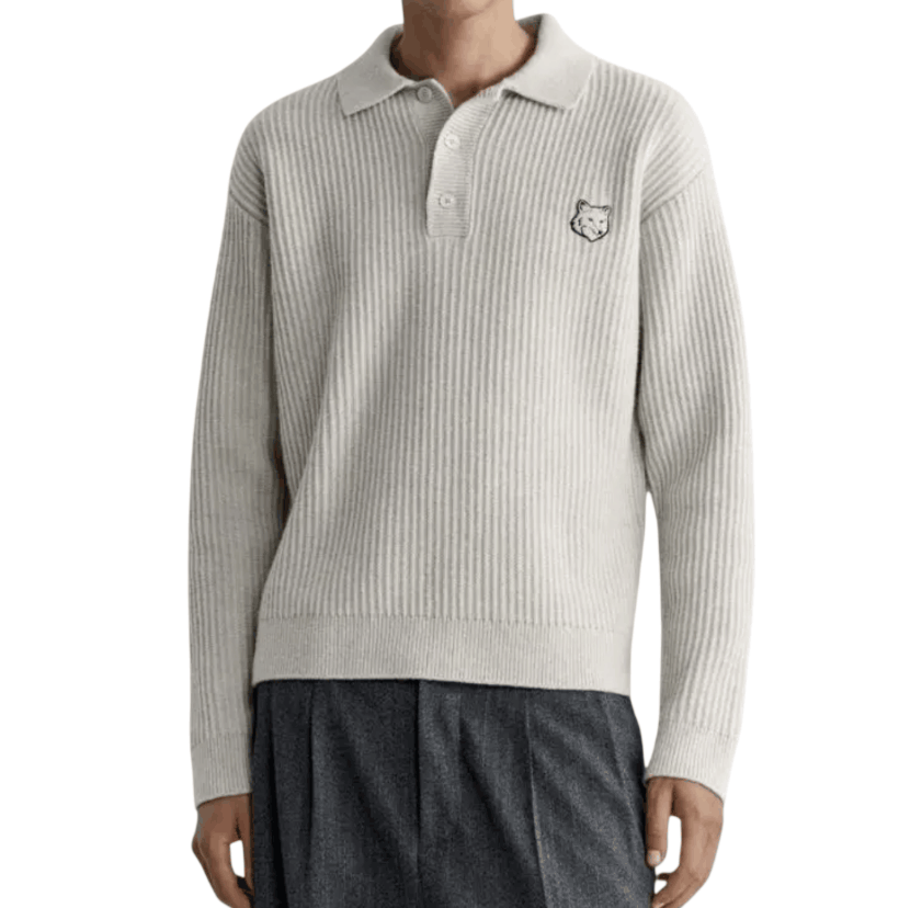FOX HEAD WOOL RIBBED POLO JUMPER (PM00213KT1149-H120)
